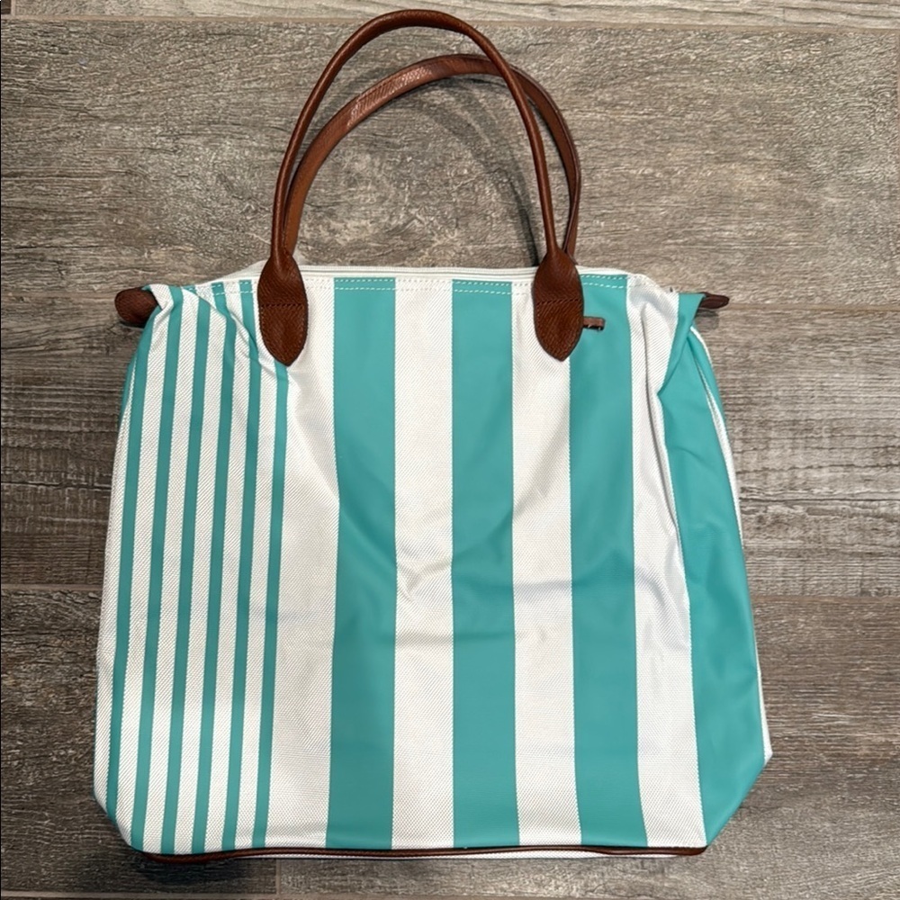 Striped Green and White Beach Tote Bag